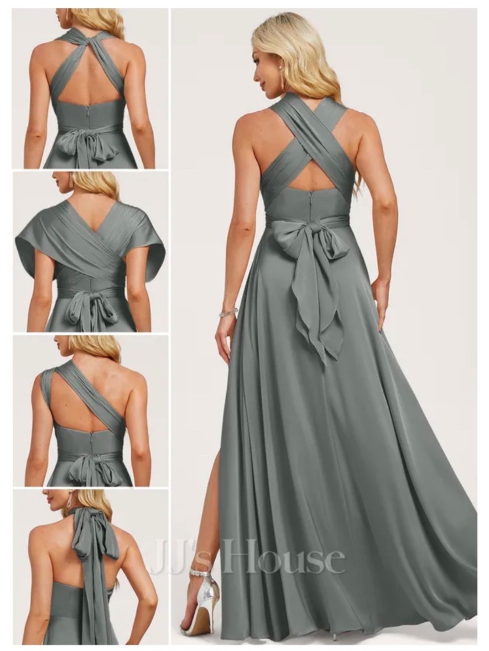 JJ’s House Amparo One‎ Shoulder Satin Dress | 26W | Steel Grey A-Line | Formal